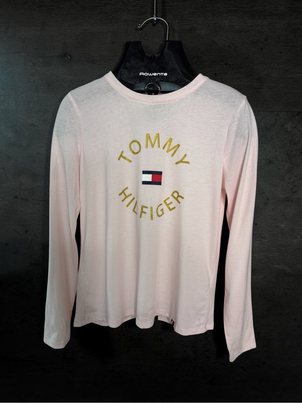 Tommy Hilfiger Light Pink Long-Sleeve Logo Shirt with Gold Lettering